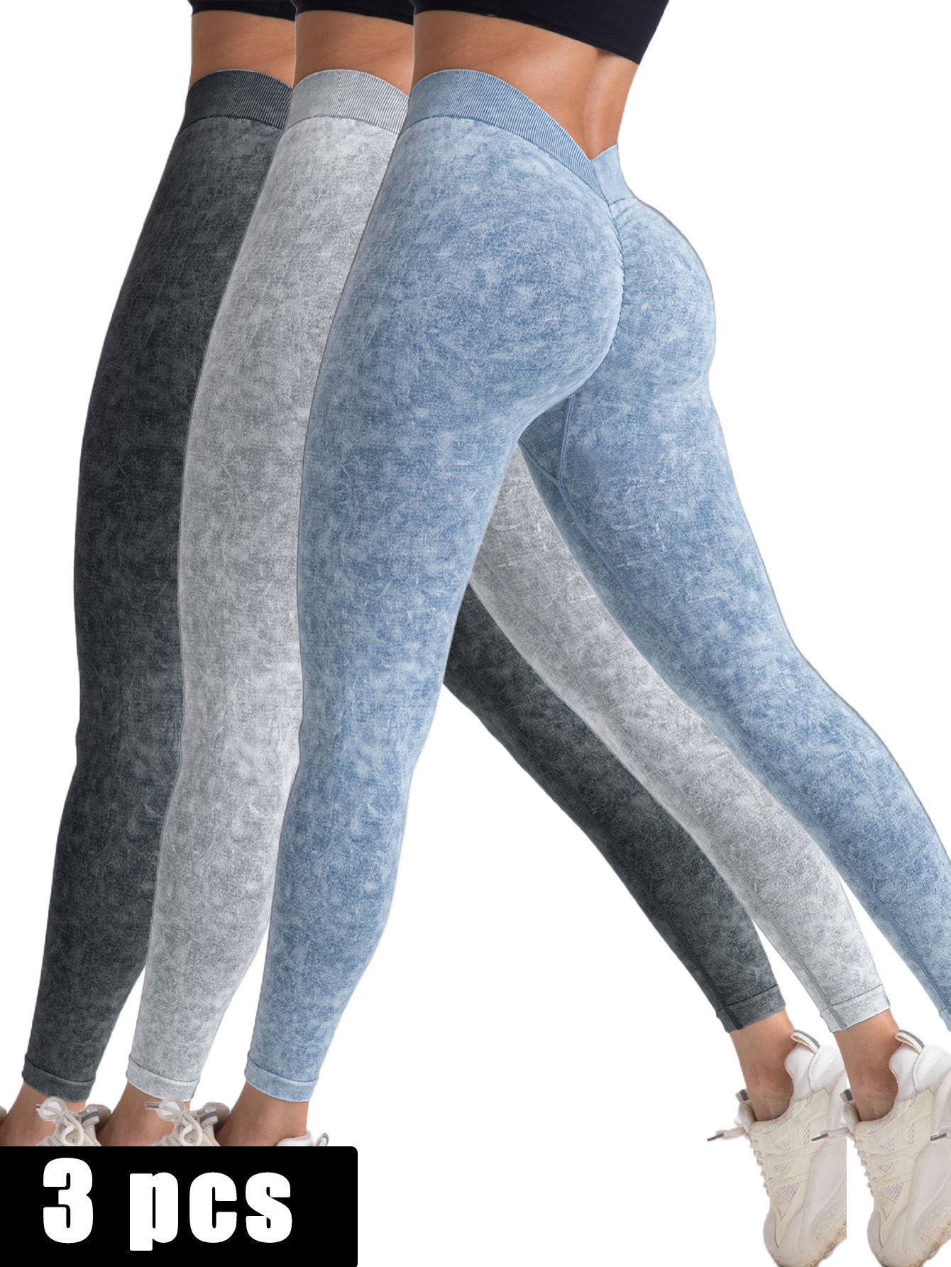 3 Pack V-Back Scrunch Butt Workout Leggings