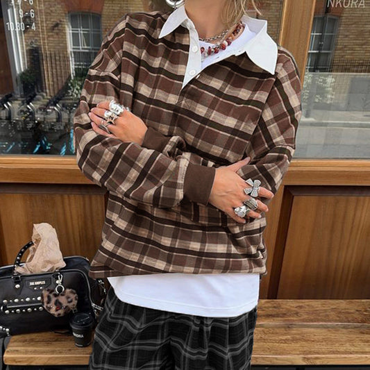 American High Street Retro Style Contrast Color Check Sweater