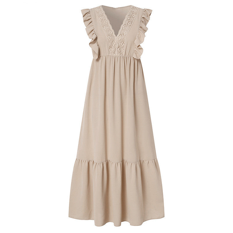 Casual Style Lace Pleated Sleeveless Dress