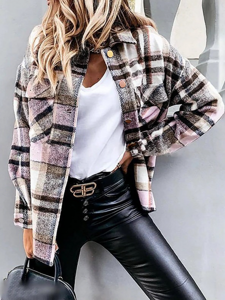 Plaid Long Sleeves Casual Coat