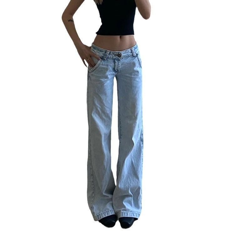 Retro Light Blue Low Waist Loose Draggle-tail Jeans