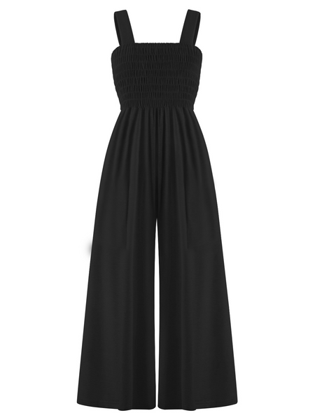 Jumpsuit Sleeveless Tank V Neck Wide Leg Pant Rompers with Pockets