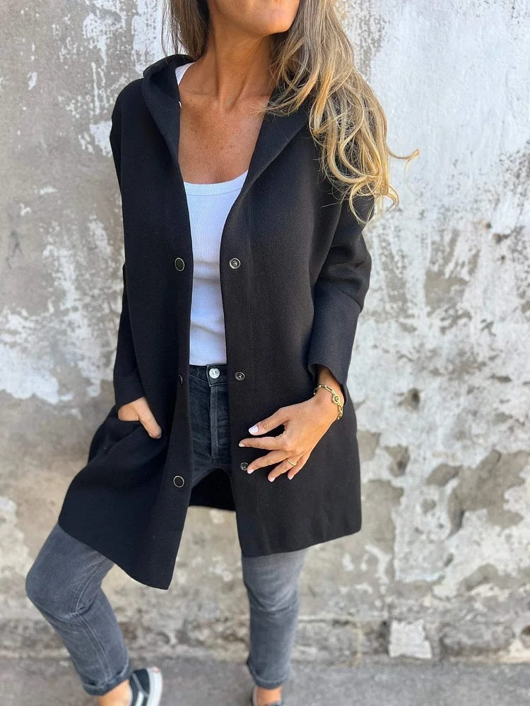 Casual Hooded Single-Breasted Cardigan Solid Color Jacket