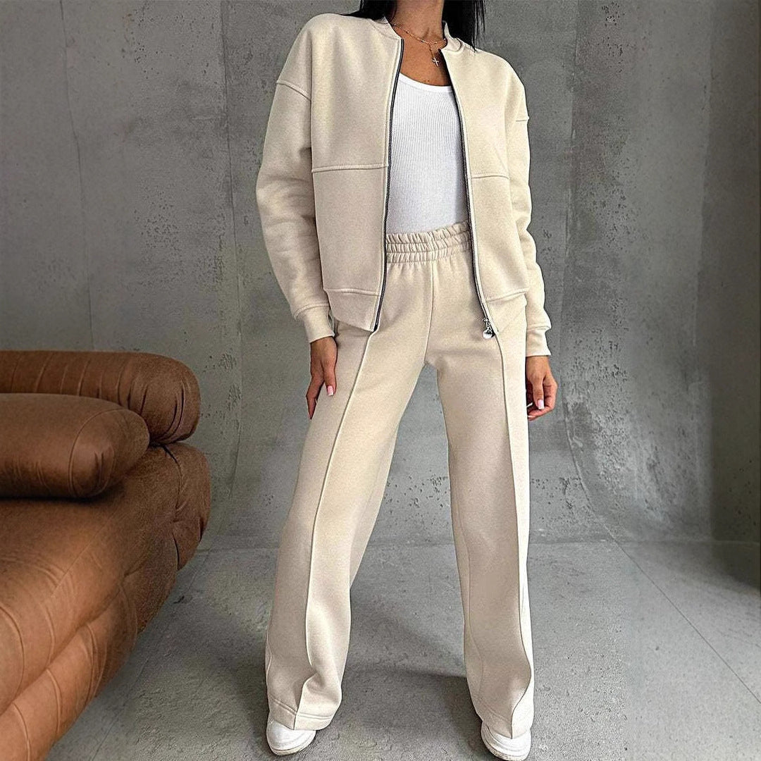 Sports Suits Zipper Jacket And Wide Leg Pants Two-piece Set