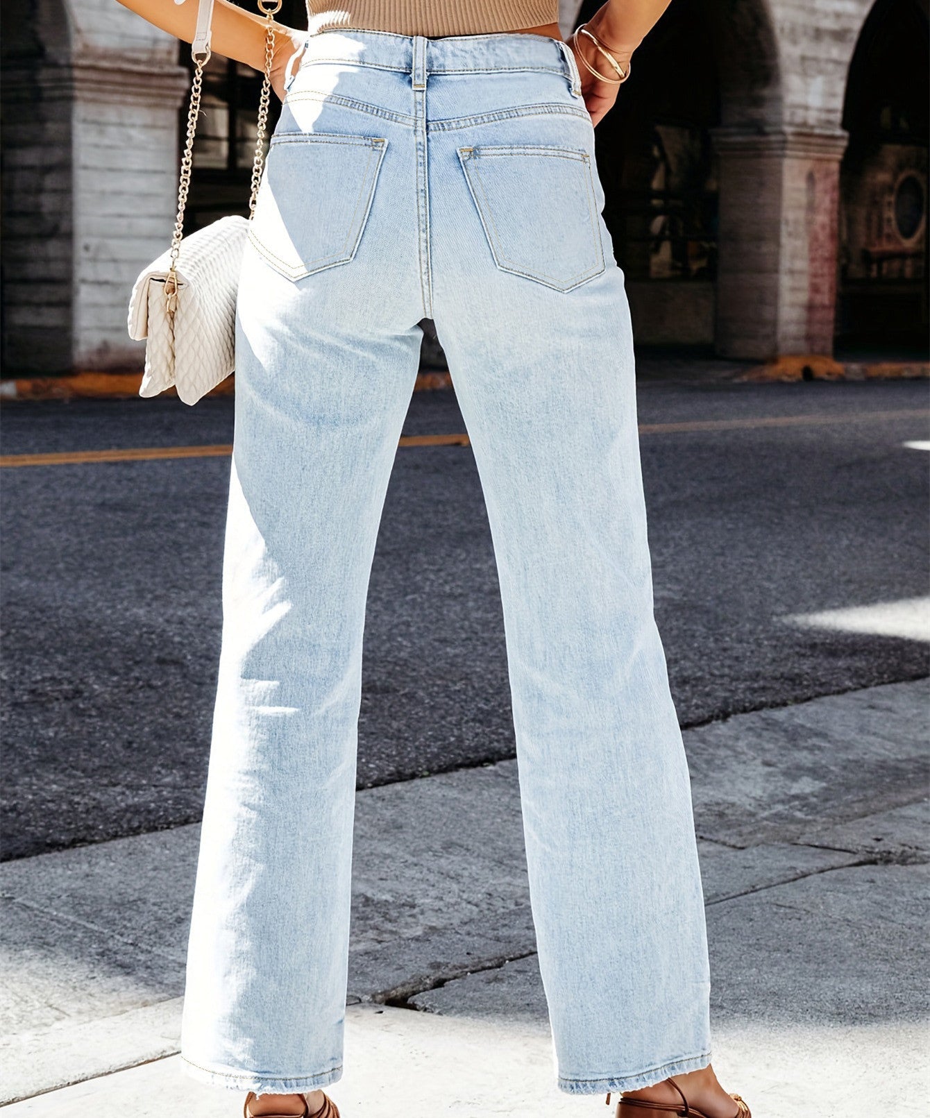 Light Blue Stretch Wide-leg Jeans