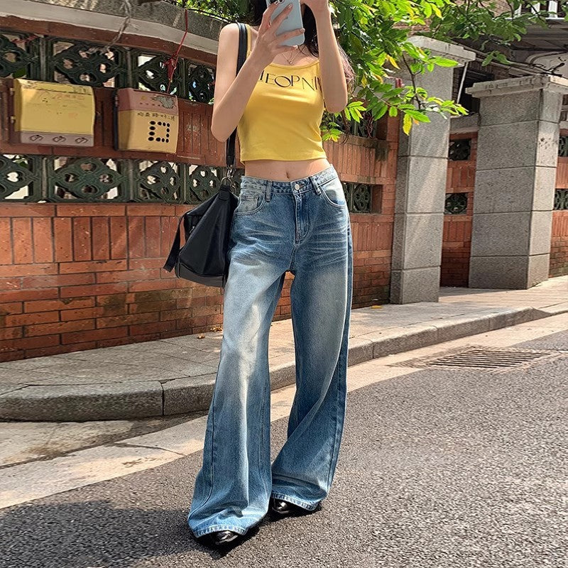 Retro Washed High Waist Wide Leg Jeans