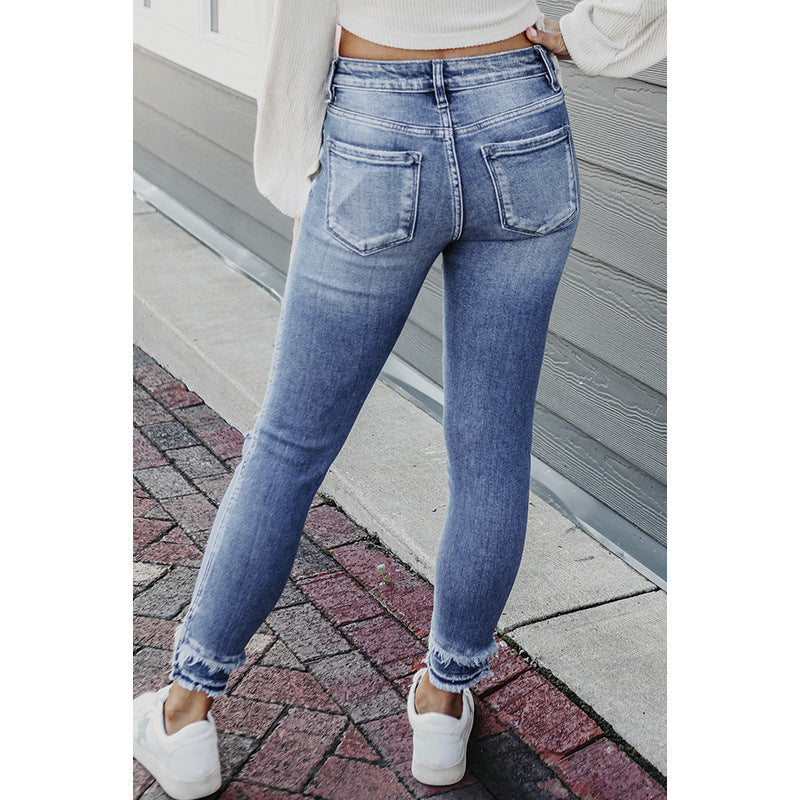 Skinny Ripped Jeans Fashionable Frayed Hem Skinny Jeans