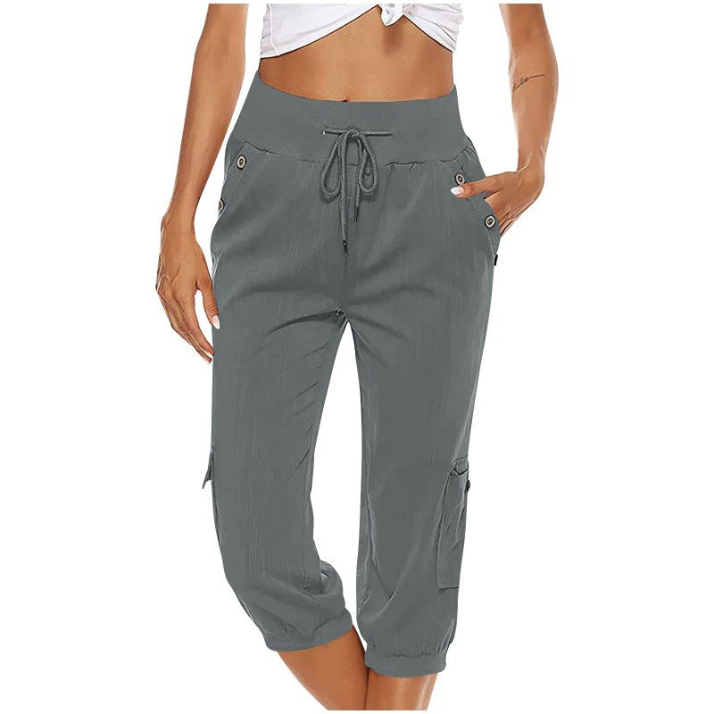 Cotton Linen Cropped  Cargo Pants