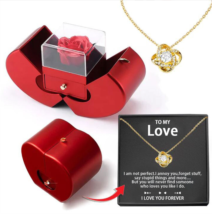 Fashion Jewelry Box Red Apple Necklace Eternal Rose With Artificial Flower Rose Flower Jewelry Box