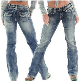 Slim-fit Embroidery Slimming Jeans