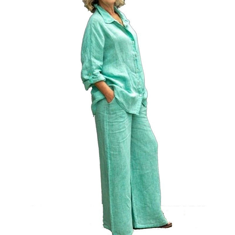 Solid Color Casual Shirt Pants Suit