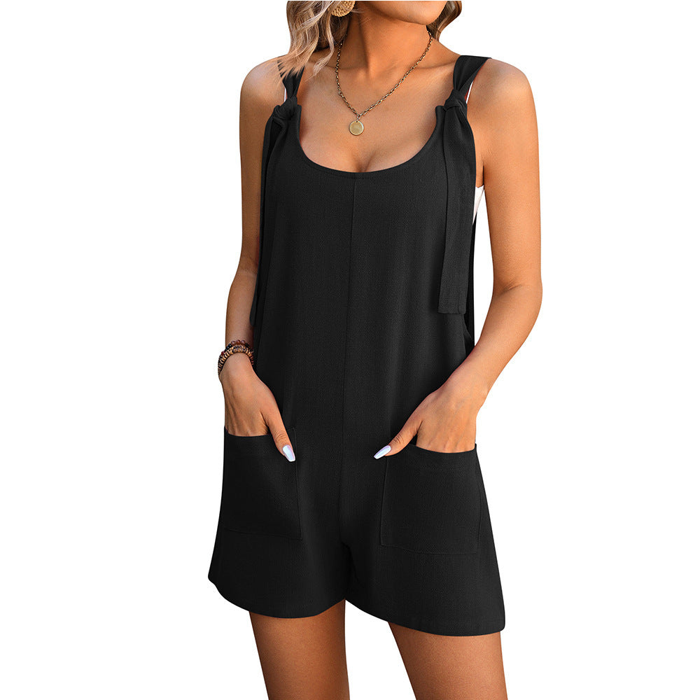 Shorts Jumpsuit With Pockets, Straight Overall Pants