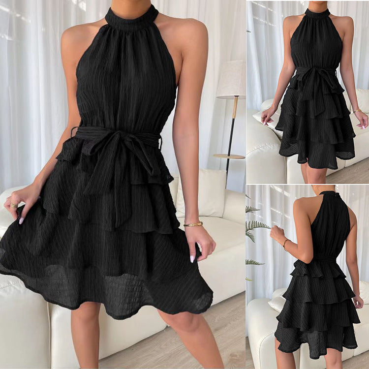 Halterneck Dresses Sleeveless Ruffle Dress