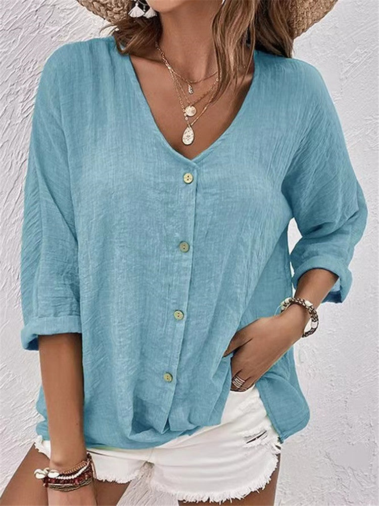 Cross-border V-neck Buttons Chiffon Cardigan Long Sleeve