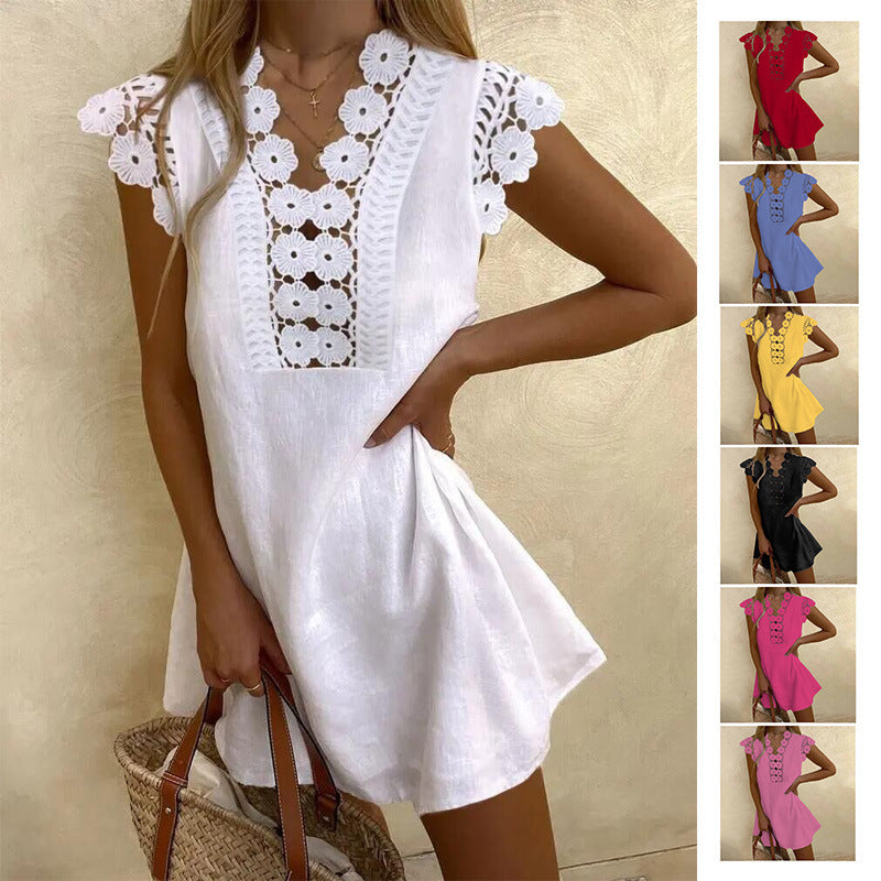 Pure Color Washed Lace Summer Dress