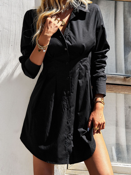 Slim Waist Pleated Shirt Dress