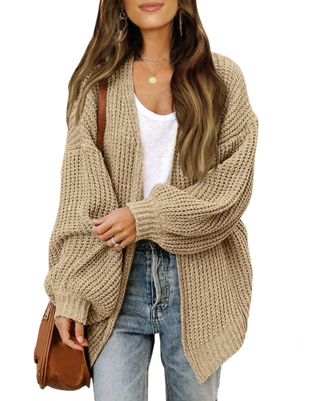 Lantern-sleeved Cardigan Sweater With Pockets