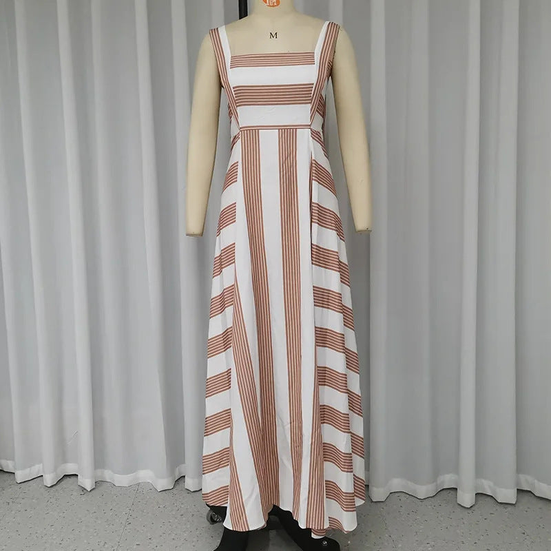 Striped Printed Simple Comfortable Sling Long Dress