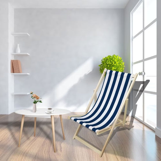 Populus Wood Sling Chair Blue Stripe Broad Blue Stripe Folding Chaise Lounge Chair