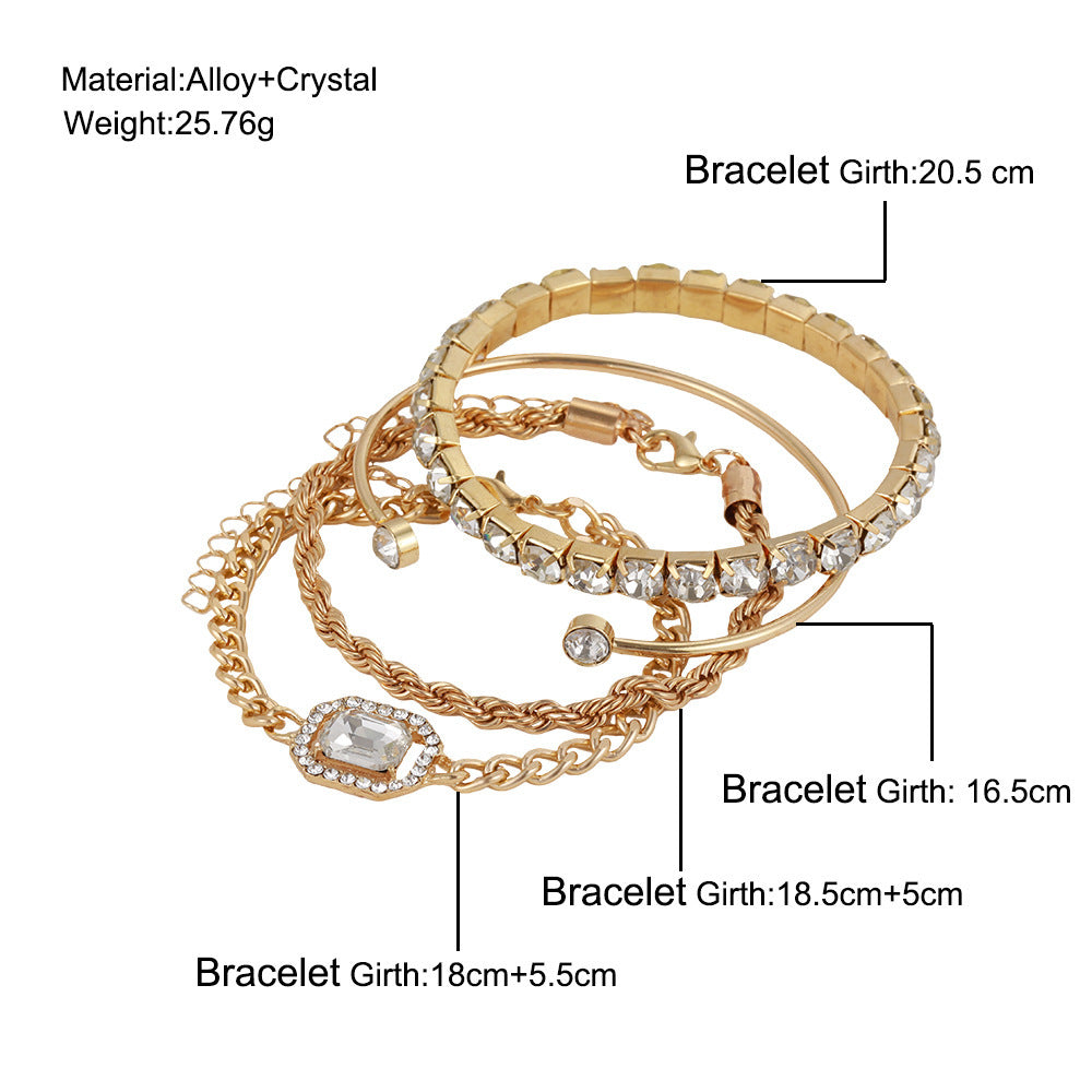 4 Pcs Crystal Bracelet Set Bohemian Vintage Luxury Twisted Cuff Chains Armband Jewelry Accessories