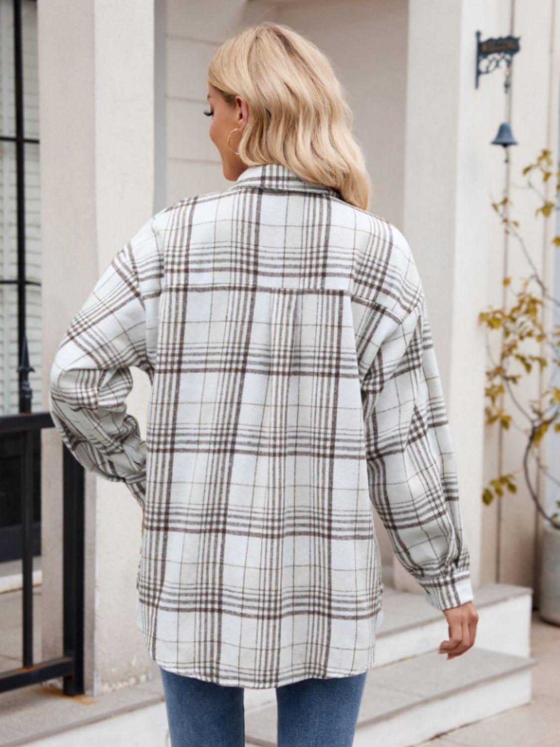 Mandy Pocketed Plaid Collared Neck Long Sleeve Shirt