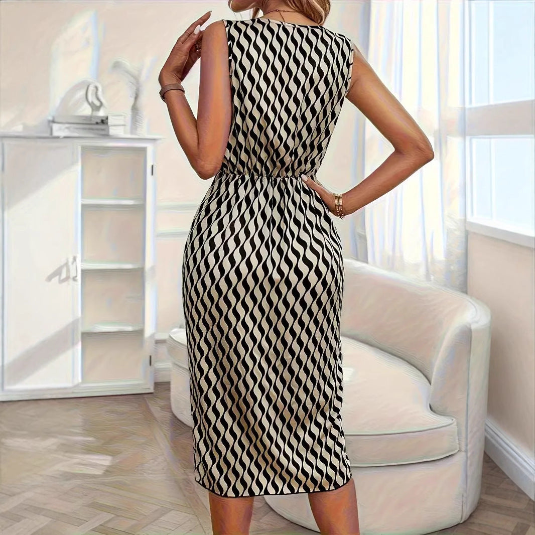 New Fashion Striped Printed Waist-controlled Dress