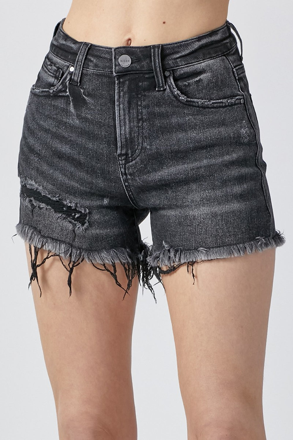 RISEN Raw Hem Denim Shorts with Pockets