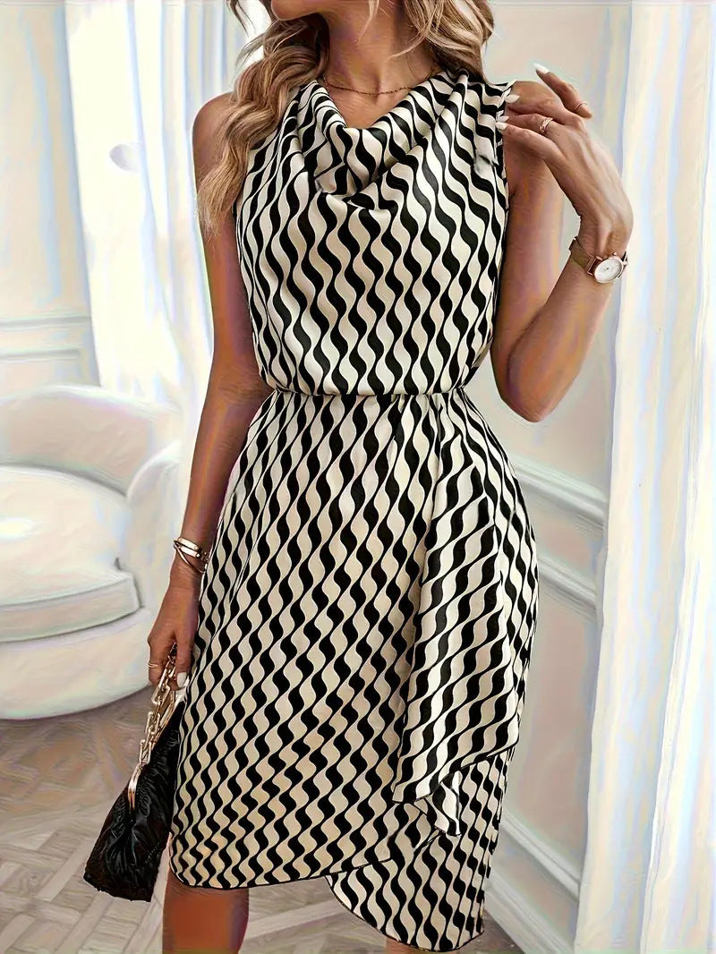 New Fashion Striped Printed Waist-controlled Dress