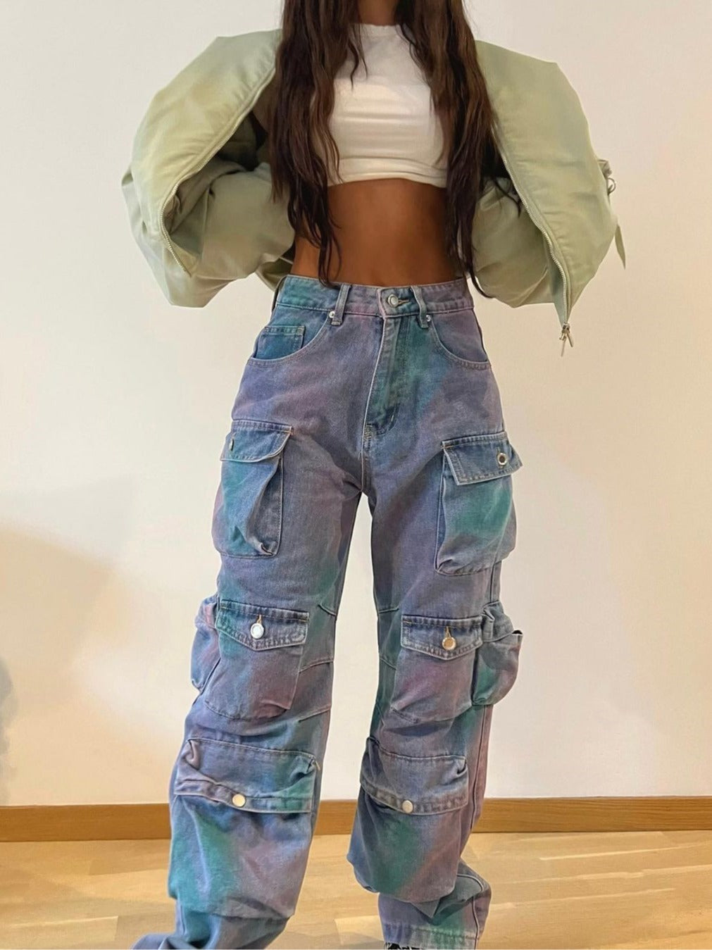 Women's Low Waist Denim Cargo Jeans