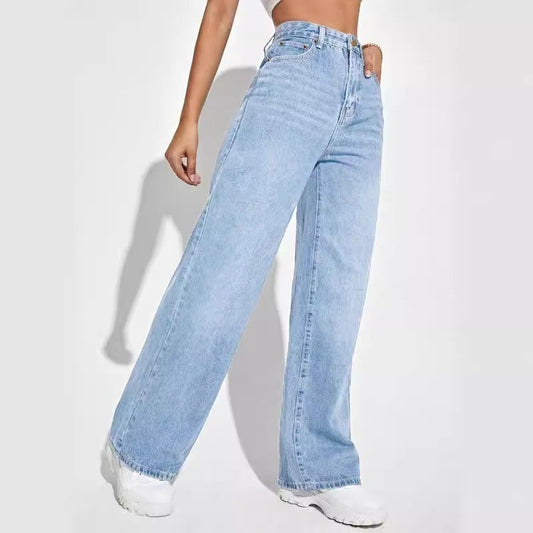 High Waist Slim Straight Jeans