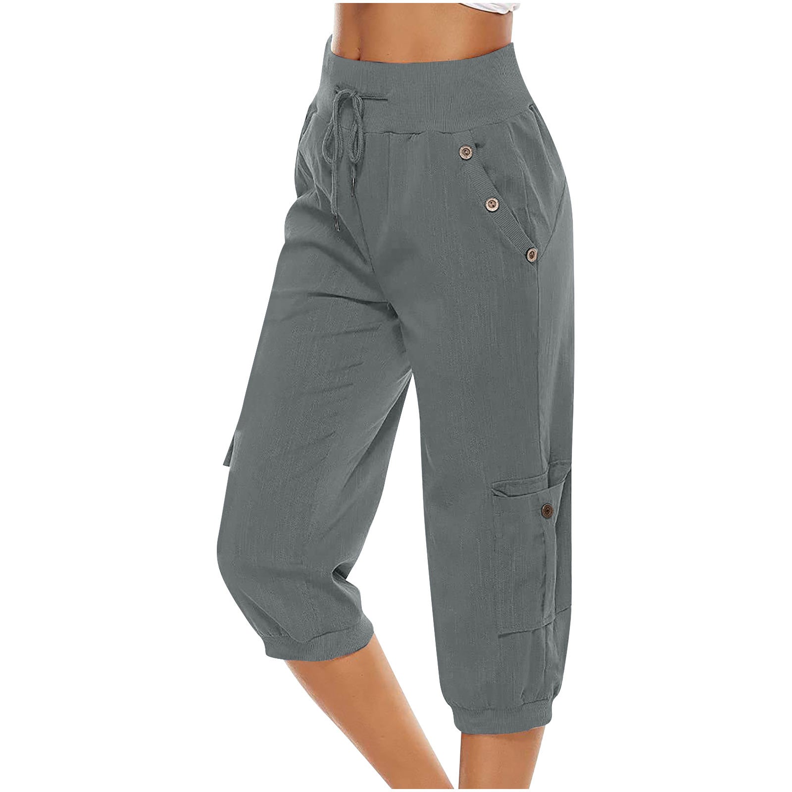 Cotton Linen Cropped  Cargo Pants