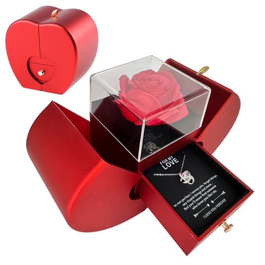 Fashion Jewelry Box Red Apple Necklace Eternal Rose With Artificial Flower Rose Flower Jewelry Box