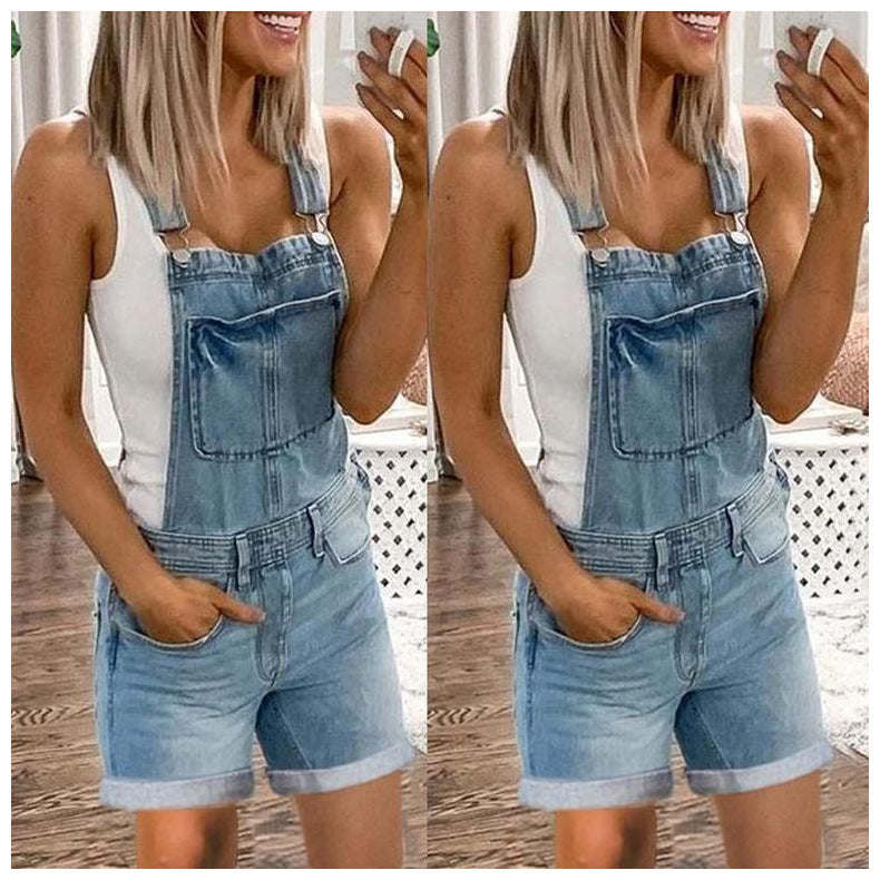 Washed Denim Overall Shorts