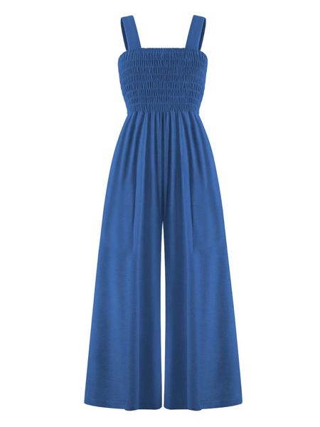 Jumpsuit Sleeveless Tank V Neck Wide Leg Pant Rompers with Pockets