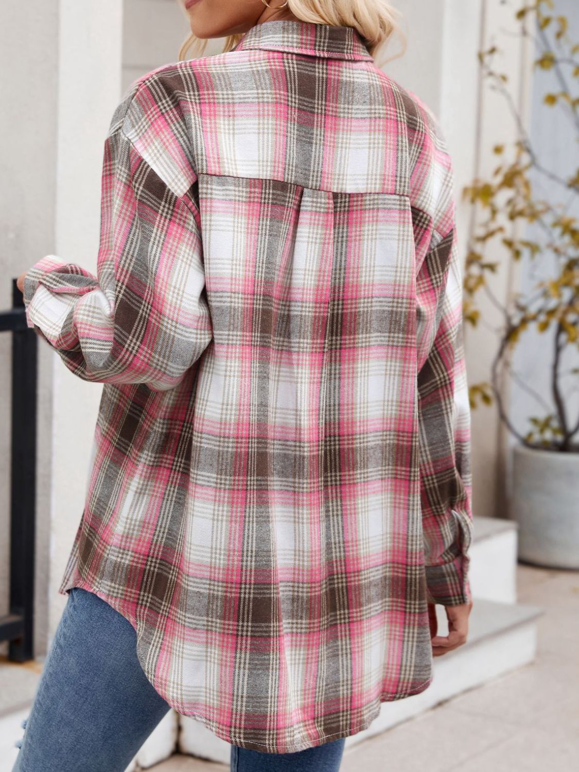 Mandy Plaid Collared Neck Long Sleeve Shirt