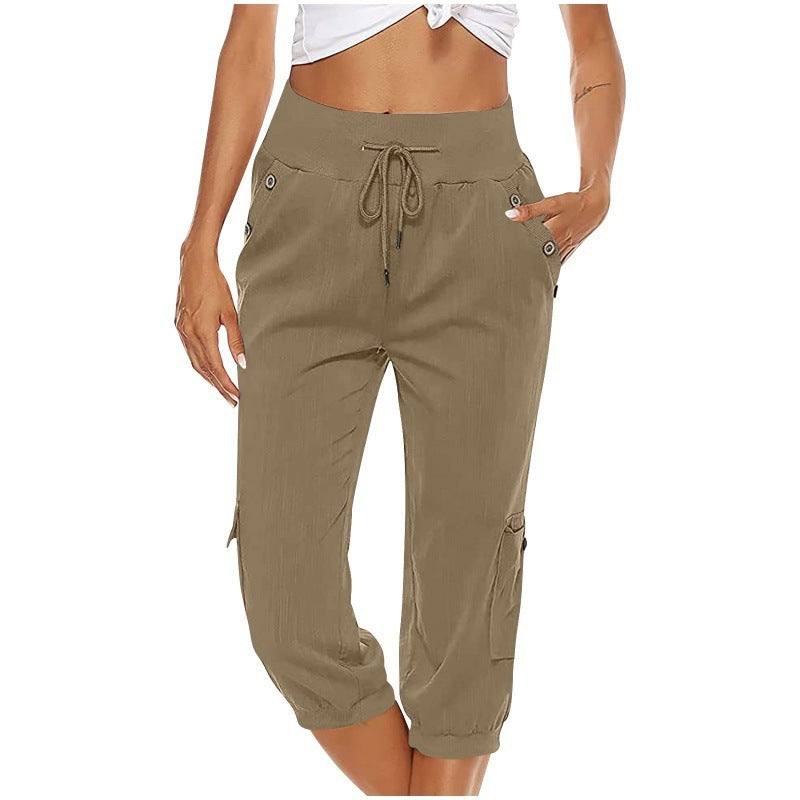 Cotton Linen Cropped  Cargo Pants