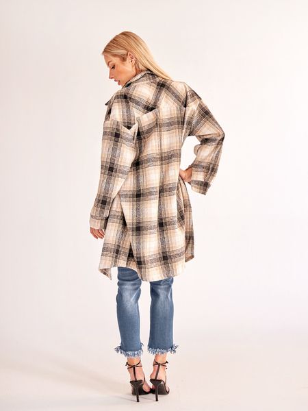 Women's Plaid Long Sleeve Button Down Shacket Coat