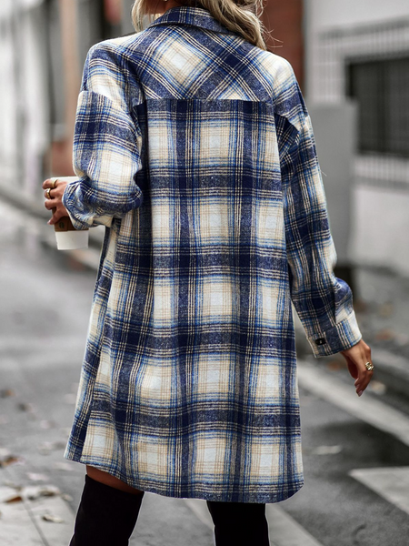 Women's Plaid Long Sleeve Button Down Shacket Coat