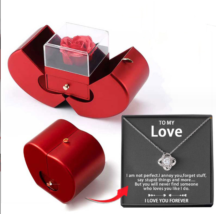 Fashion Jewelry Box Red Apple Necklace Eternal Rose With Artificial Flower Rose Flower Jewelry Box