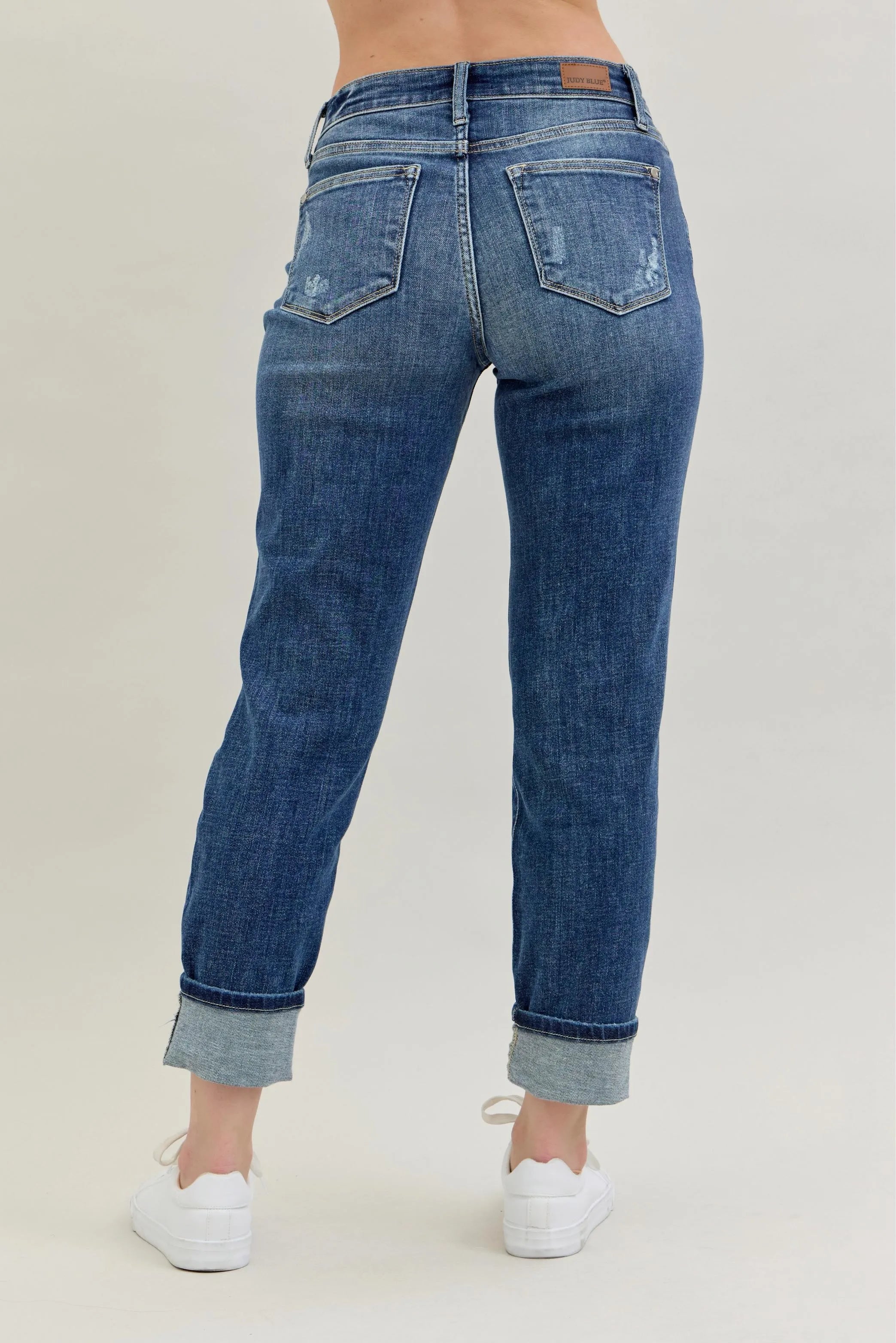 Judy Blue Full Size Mid Rise Cuffed Destroy Boyfriend Jeans
