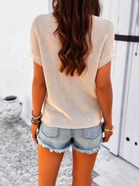 Short Sleeve Front Pocket Knit Top Pullover Sweater