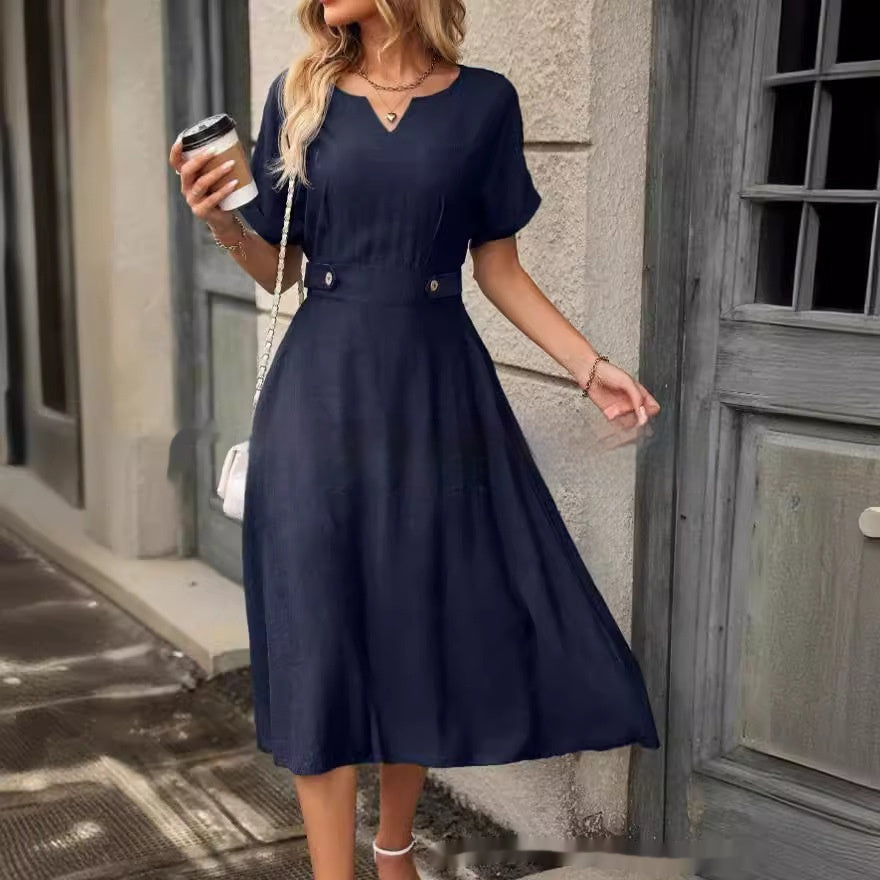 Short Sleeve Elastic Waist Dress