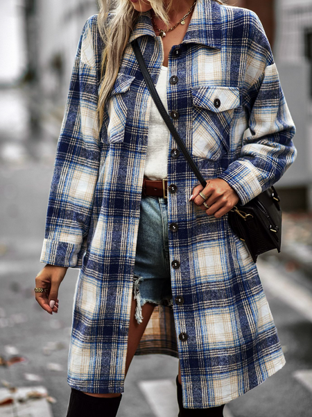 Women's Plaid Long Sleeve Button Down Shacket Coat