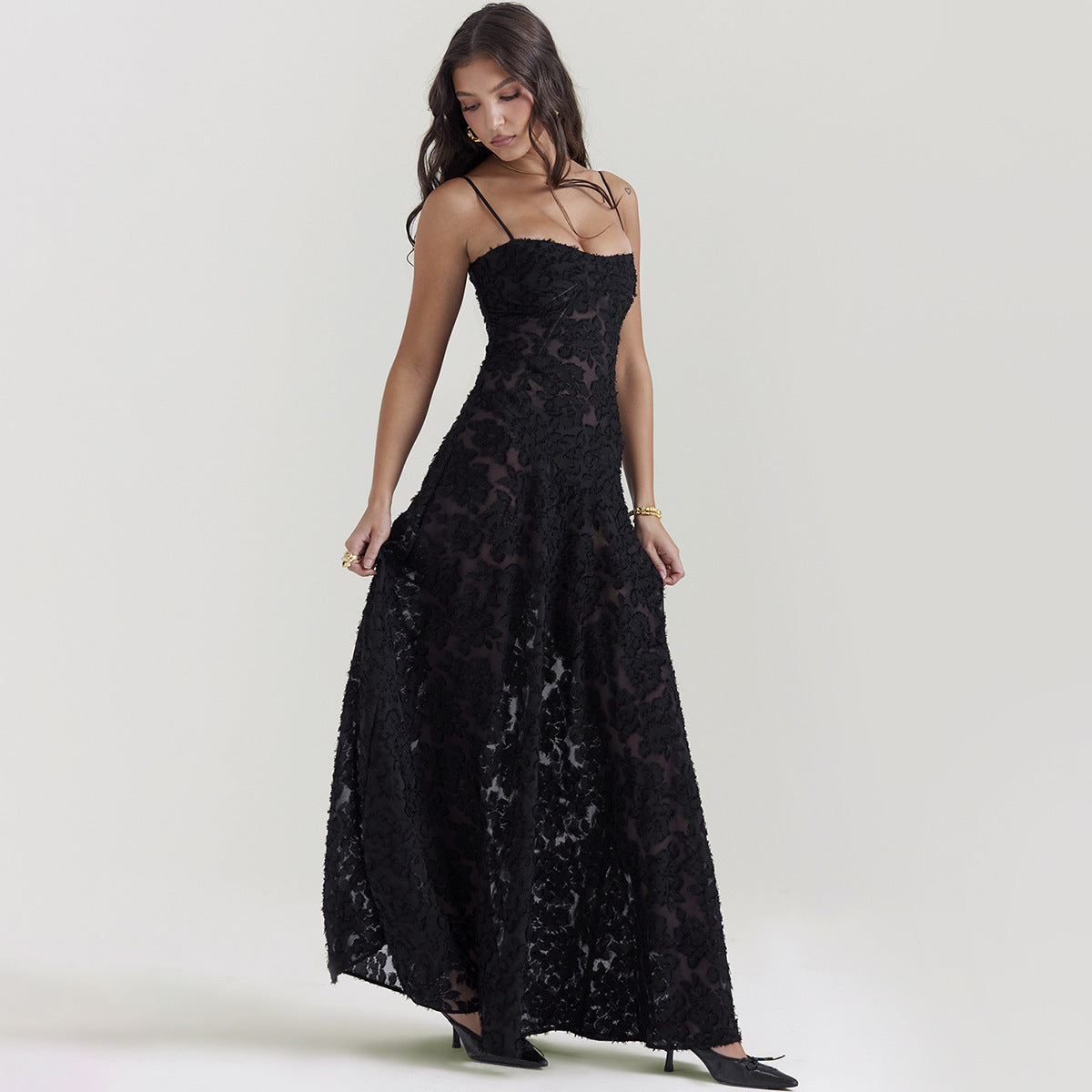 Suspender Lace Long Dress