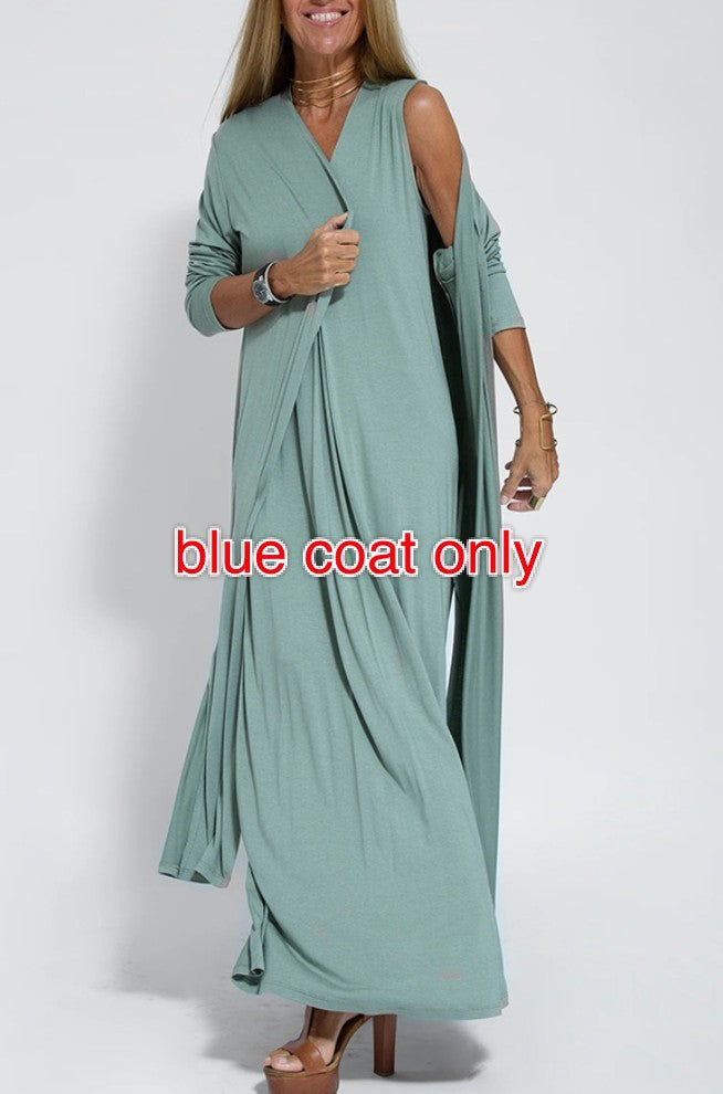 Solid Color V-neck Sleeveless Long Dress