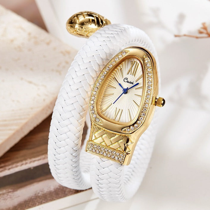 Snake Quartz Watch, Diamond Leather Strap