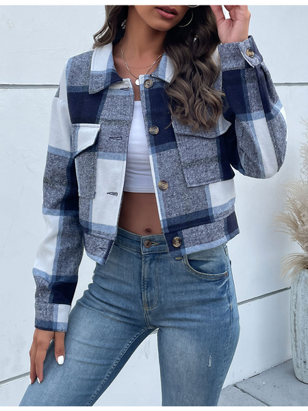 Short Plaid Cardigan Retro Jacket