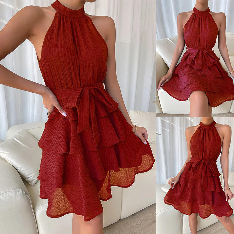 Halterneck Dresses Sleeveless Ruffle Dress