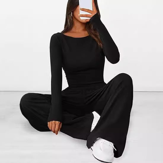 Casual Suit Asymmetric Long-sleeved T-shirt Wide-leg Pants