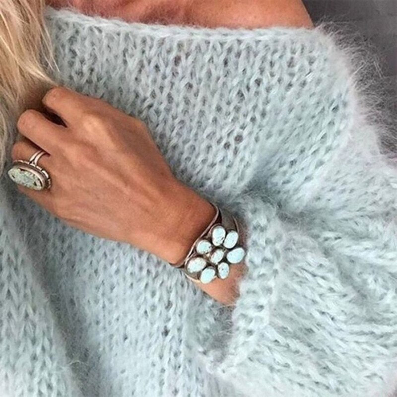 Chunky Knitted Fluffy Pullover Tops